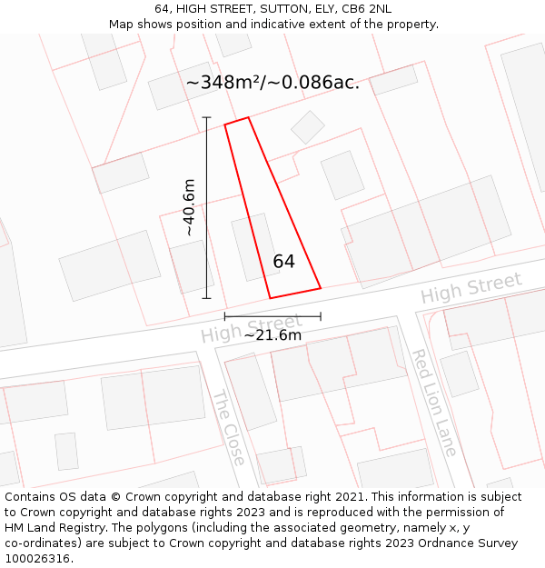 64, HIGH STREET, SUTTON, ELY, CB6 2NL: Plot and title map