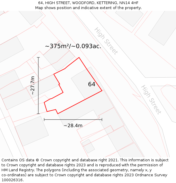 64, HIGH STREET, WOODFORD, KETTERING, NN14 4HF: Plot and title map