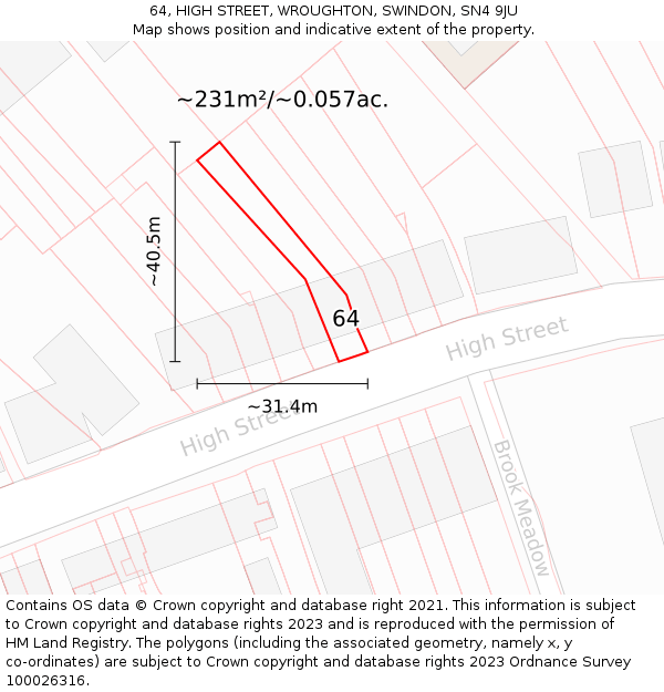 64, HIGH STREET, WROUGHTON, SWINDON, SN4 9JU: Plot and title map