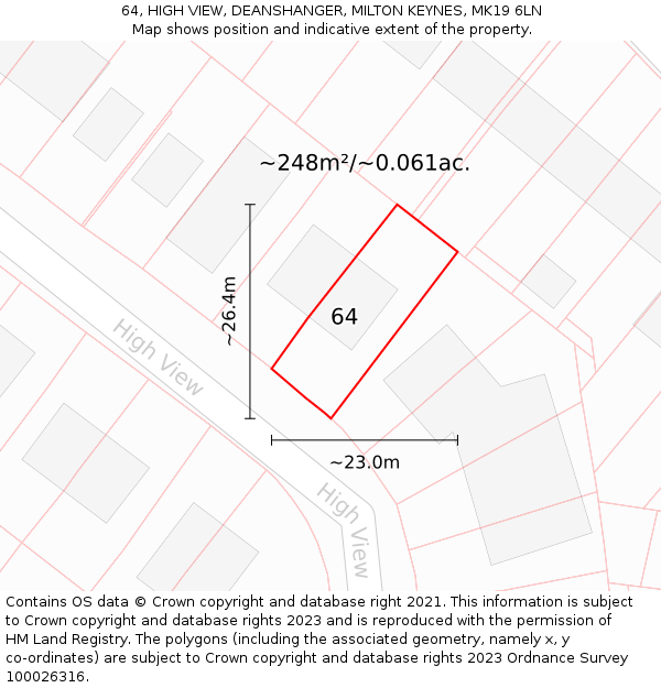 64, HIGH VIEW, DEANSHANGER, MILTON KEYNES, MK19 6LN: Plot and title map