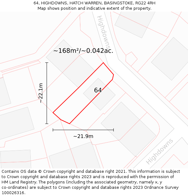 64, HIGHDOWNS, HATCH WARREN, BASINGSTOKE, RG22 4RH: Plot and title map