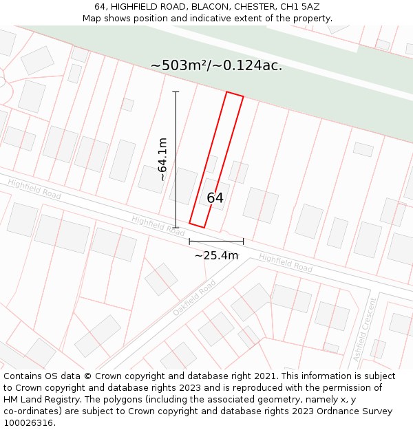 64, HIGHFIELD ROAD, BLACON, CHESTER, CH1 5AZ: Plot and title map