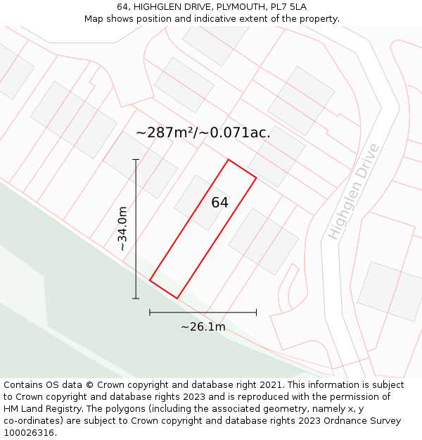 64, HIGHGLEN DRIVE, PLYMOUTH, PL7 5LA: Plot and title map