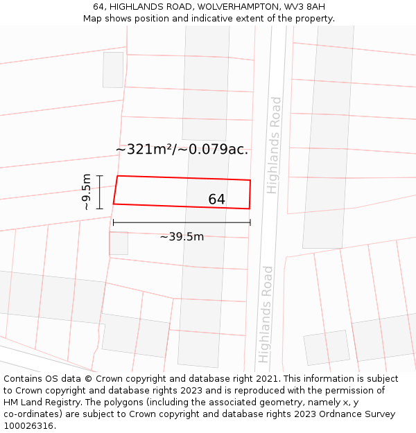64, HIGHLANDS ROAD, WOLVERHAMPTON, WV3 8AH: Plot and title map