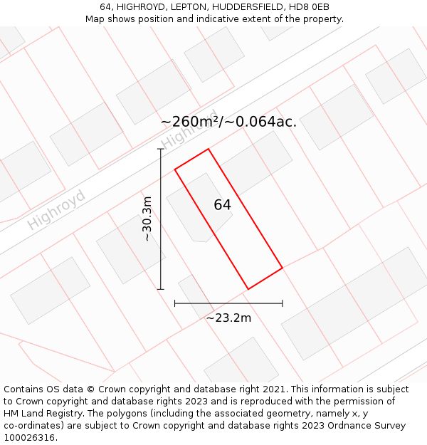 64, HIGHROYD, LEPTON, HUDDERSFIELD, HD8 0EB: Plot and title map