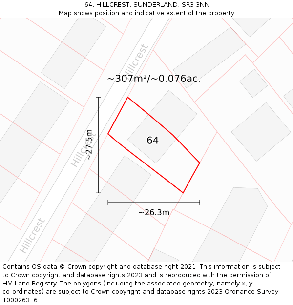 64, HILLCREST, SUNDERLAND, SR3 3NN: Plot and title map