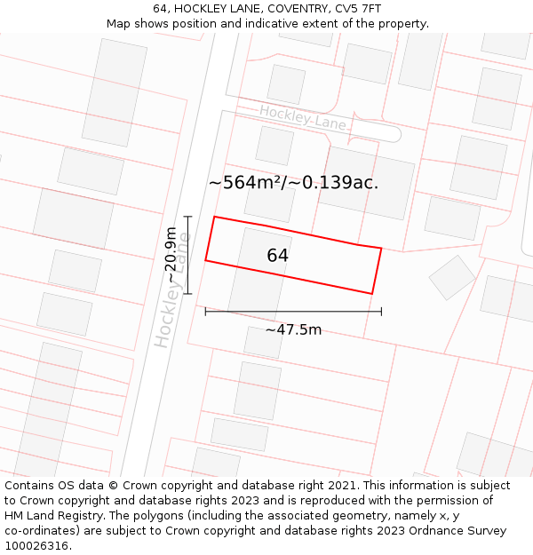 64, HOCKLEY LANE, COVENTRY, CV5 7FT: Plot and title map