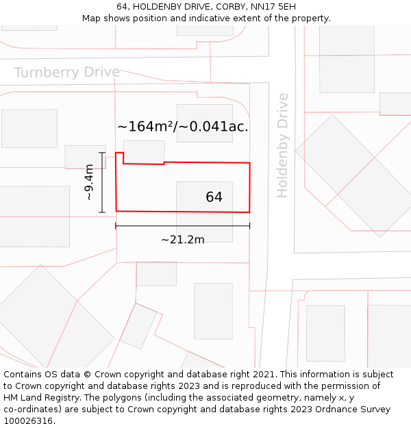 64, HOLDENBY DRIVE, CORBY, NN17 5EH: Plot and title map