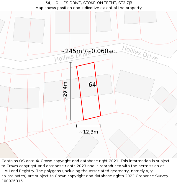 64, HOLLIES DRIVE, STOKE-ON-TRENT, ST3 7JR: Plot and title map