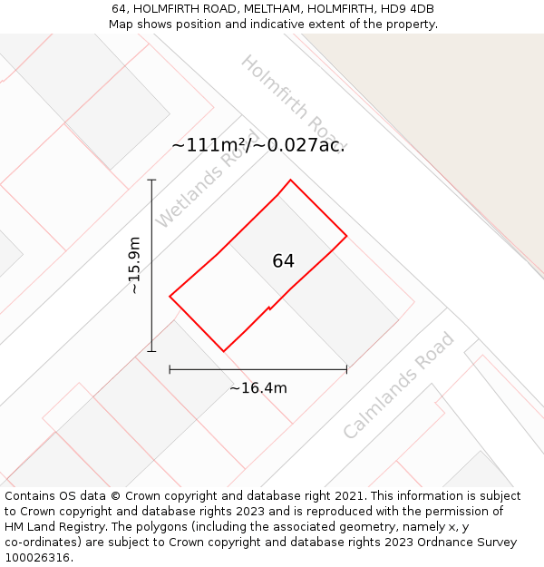 64, HOLMFIRTH ROAD, MELTHAM, HOLMFIRTH, HD9 4DB: Plot and title map