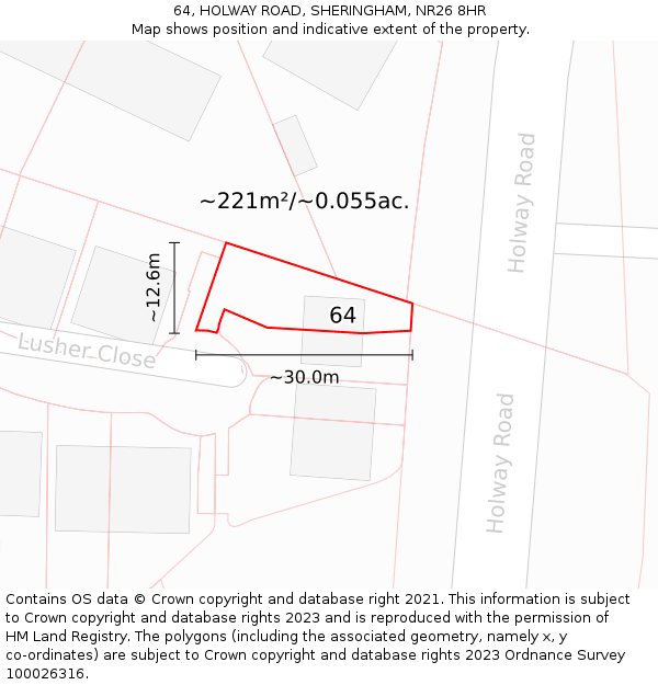 64, HOLWAY ROAD, SHERINGHAM, NR26 8HR: Plot and title map