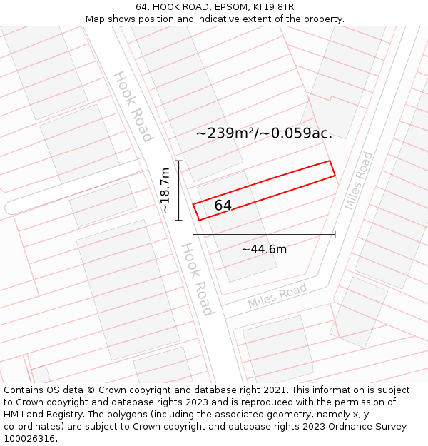 64, HOOK ROAD, EPSOM, KT19 8TR: Plot and title map