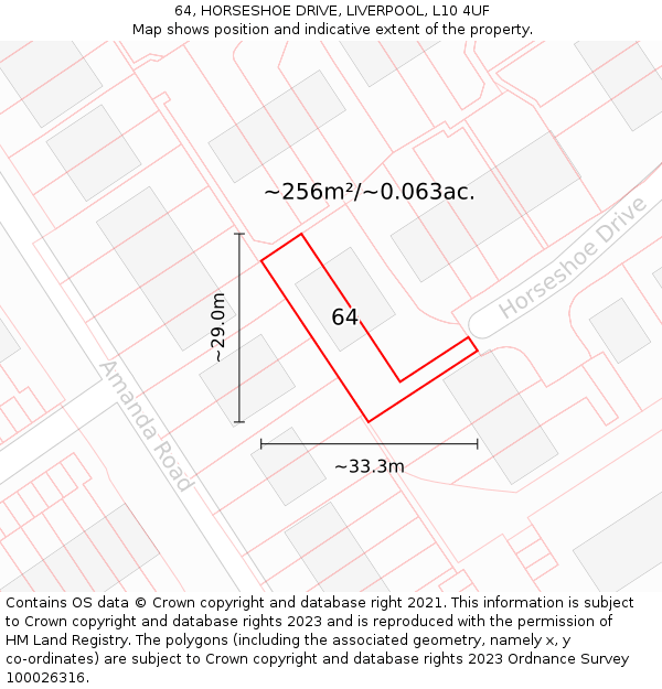 64, HORSESHOE DRIVE, LIVERPOOL, L10 4UF: Plot and title map