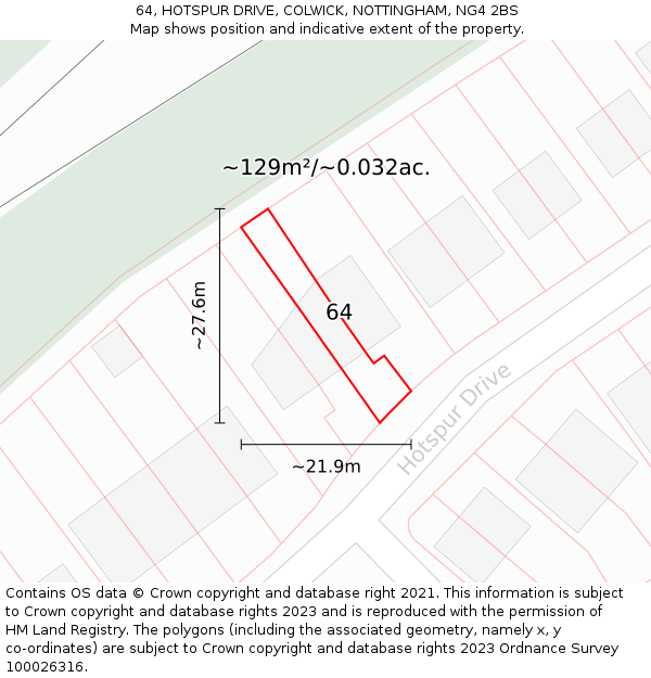 64, HOTSPUR DRIVE, COLWICK, NOTTINGHAM, NG4 2BS: Plot and title map