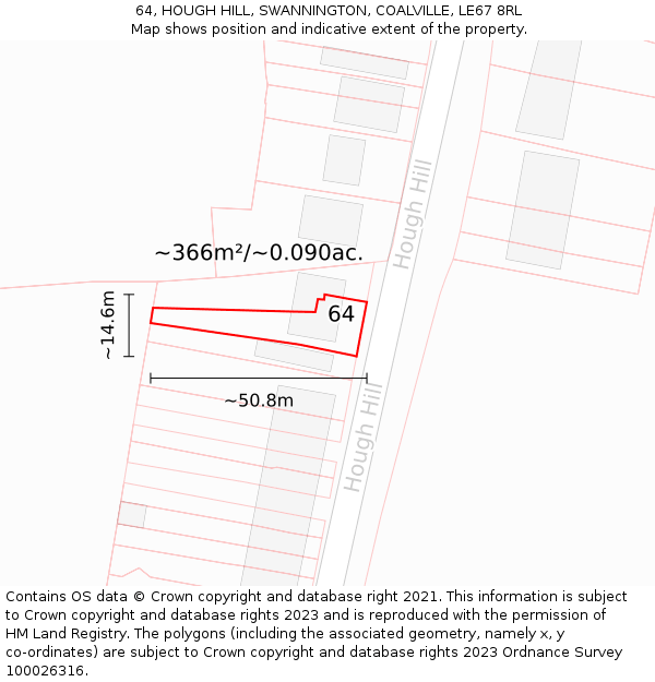 64, HOUGH HILL, SWANNINGTON, COALVILLE, LE67 8RL: Plot and title map