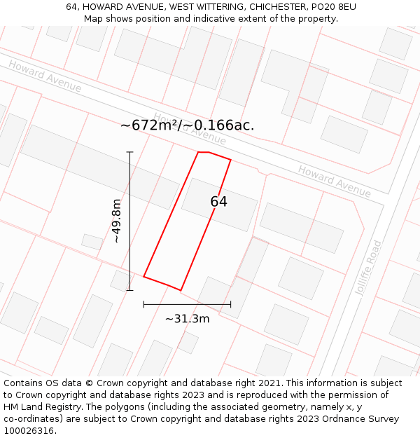 64, HOWARD AVENUE, WEST WITTERING, CHICHESTER, PO20 8EU: Plot and title map