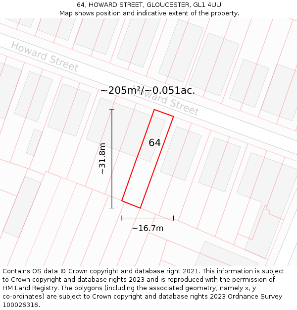 64, HOWARD STREET, GLOUCESTER, GL1 4UU: Plot and title map