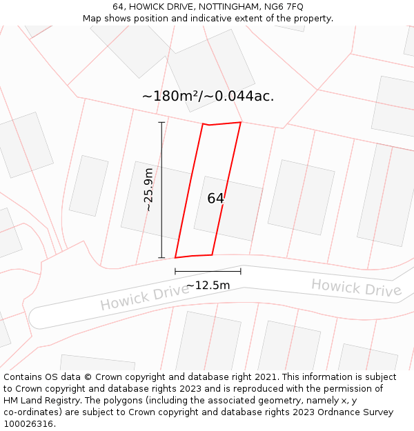 64, HOWICK DRIVE, NOTTINGHAM, NG6 7FQ: Plot and title map