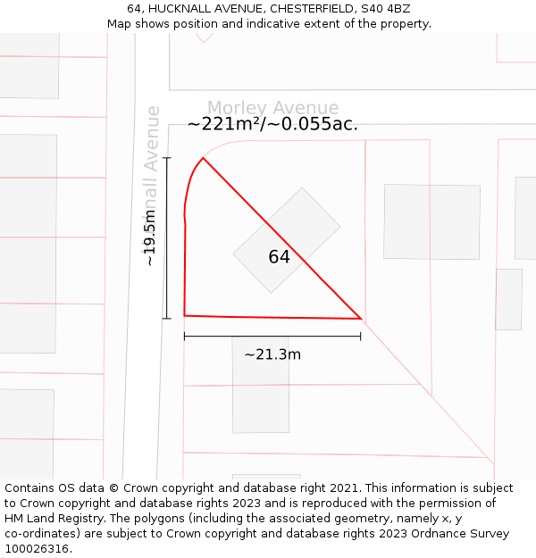 64, HUCKNALL AVENUE, CHESTERFIELD, S40 4BZ: Plot and title map