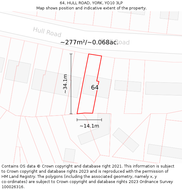 64, HULL ROAD, YORK, YO10 3LP: Plot and title map