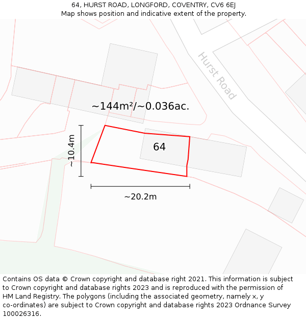 64, HURST ROAD, LONGFORD, COVENTRY, CV6 6EJ: Plot and title map