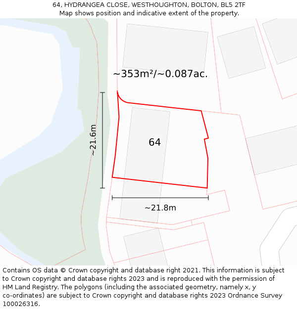 64, HYDRANGEA CLOSE, WESTHOUGHTON, BOLTON, BL5 2TF: Plot and title map