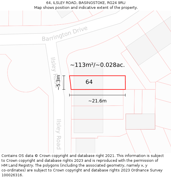 64, ILSLEY ROAD, BASINGSTOKE, RG24 9RU: Plot and title map
