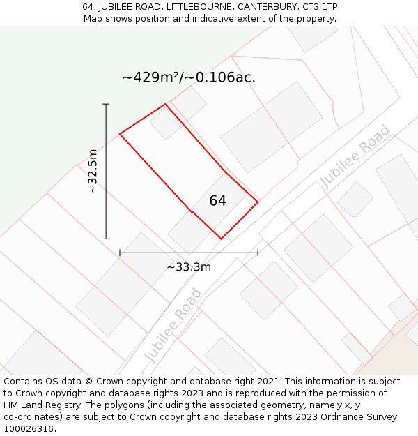 64, JUBILEE ROAD, LITTLEBOURNE, CANTERBURY, CT3 1TP: Plot and title map