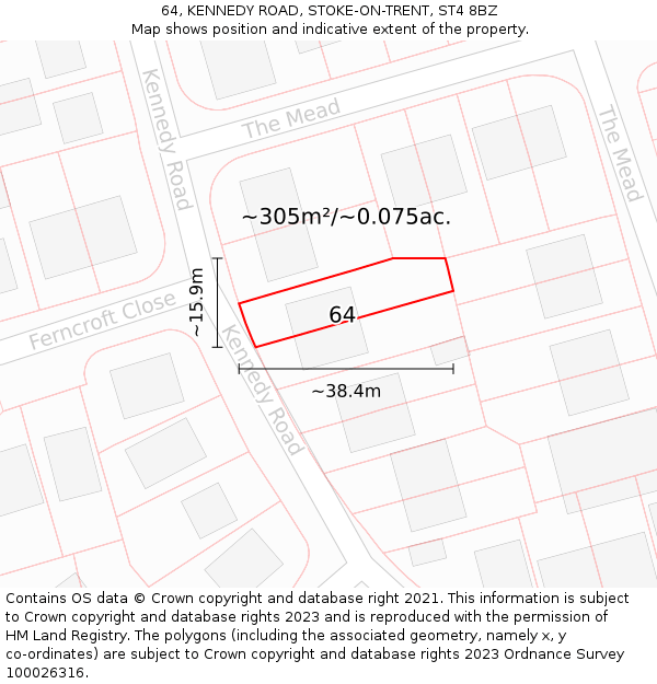 64, KENNEDY ROAD, STOKE-ON-TRENT, ST4 8BZ: Plot and title map
