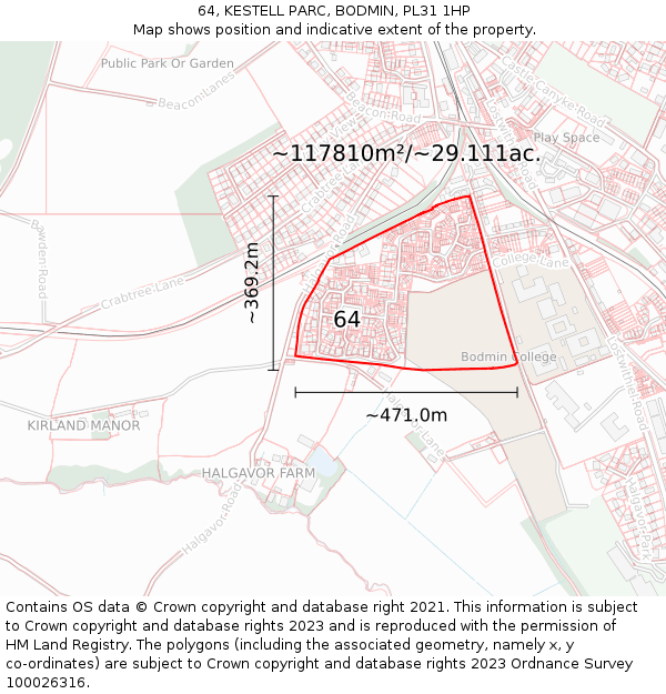 64, KESTELL PARC, BODMIN, PL31 1HP: Plot and title map