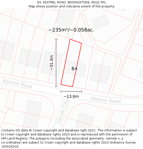 64, KESTREL ROAD, BASINGSTOKE, RG22 5PL: Plot and title map