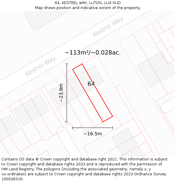 64, KESTREL WAY, LUTON, LU4 0UD: Plot and title map