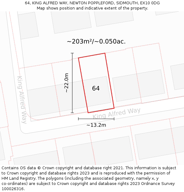 64, KING ALFRED WAY, NEWTON POPPLEFORD, SIDMOUTH, EX10 0DG: Plot and title map
