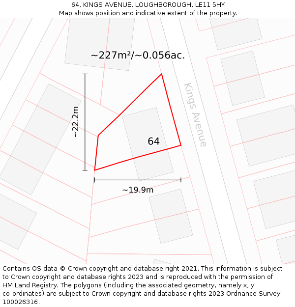 64, KINGS AVENUE, LOUGHBOROUGH, LE11 5HY: Plot and title map