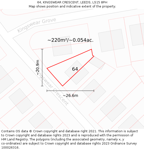 64, KINGSWEAR CRESCENT, LEEDS, LS15 8PH: Plot and title map