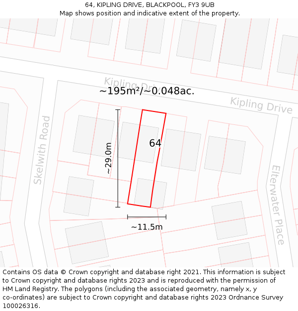 64, KIPLING DRIVE, BLACKPOOL, FY3 9UB: Plot and title map