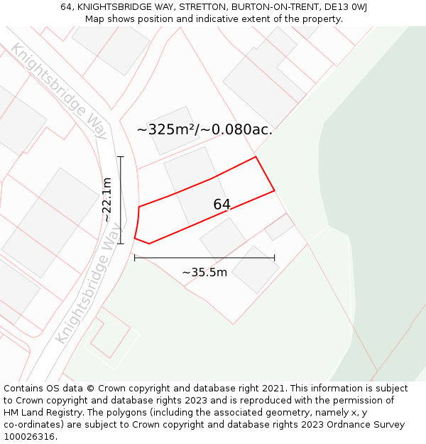 64, KNIGHTSBRIDGE WAY, STRETTON, BURTON-ON-TRENT, DE13 0WJ: Plot and title map