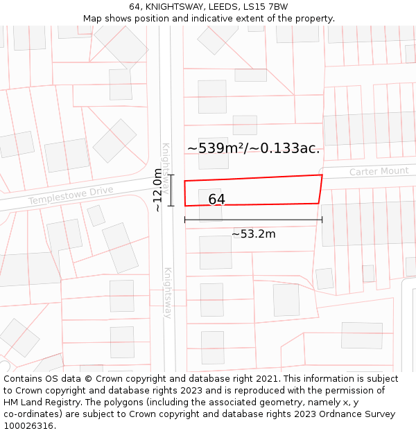 64, KNIGHTSWAY, LEEDS, LS15 7BW: Plot and title map