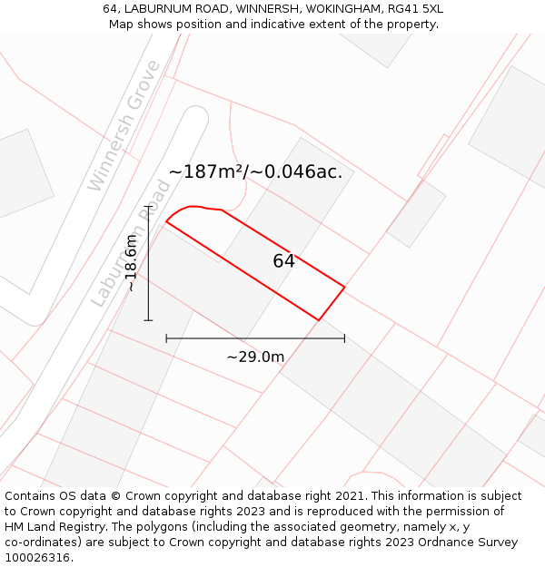 64, LABURNUM ROAD, WINNERSH, WOKINGHAM, RG41 5XL: Plot and title map