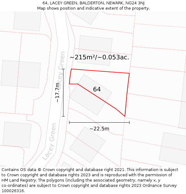 64, LACEY GREEN, BALDERTON, NEWARK, NG24 3NJ: Plot and title map
