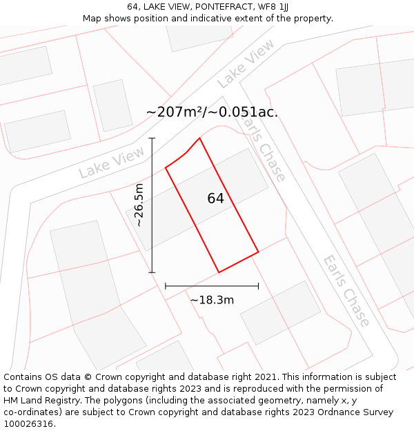 64, LAKE VIEW, PONTEFRACT, WF8 1JJ: Plot and title map