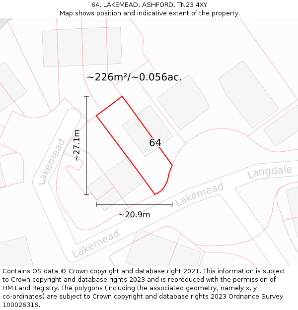 64, LAKEMEAD, ASHFORD, TN23 4XY: Plot and title map