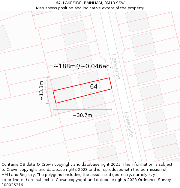 64, LAKESIDE, RAINHAM, RM13 9SW: Plot and title map