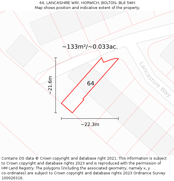 64, LANCASHIRE WAY, HORWICH, BOLTON, BL6 5WH: Plot and title map