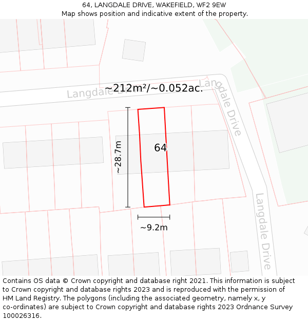 64, LANGDALE DRIVE, WAKEFIELD, WF2 9EW: Plot and title map
