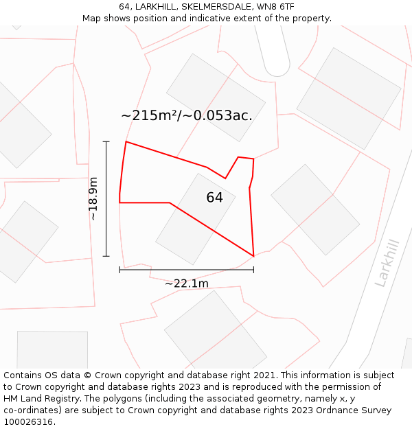 64, LARKHILL, SKELMERSDALE, WN8 6TF: Plot and title map