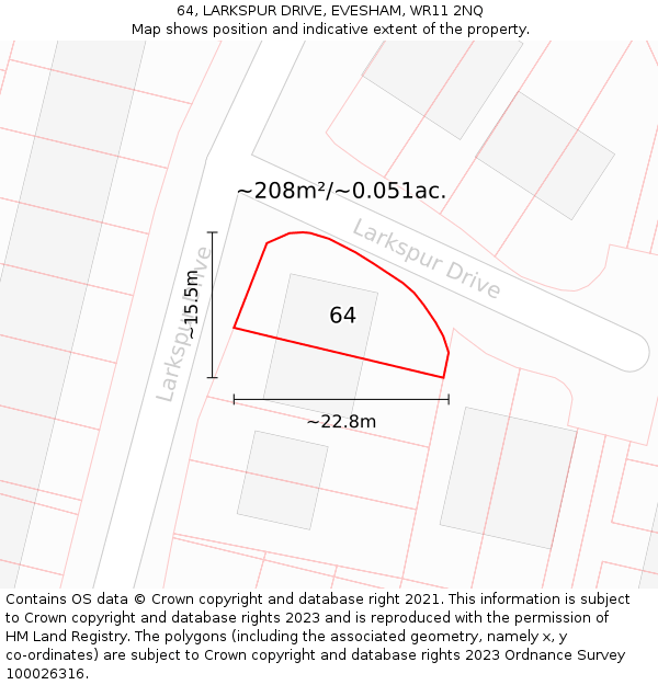 64, LARKSPUR DRIVE, EVESHAM, WR11 2NQ: Plot and title map