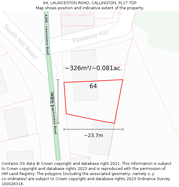 64, LAUNCESTON ROAD, CALLINGTON, PL17 7DP: Plot and title map