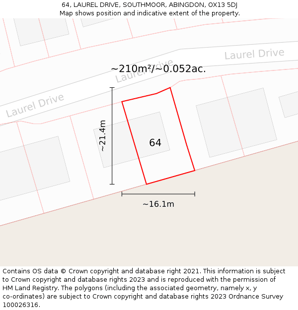 64, LAUREL DRIVE, SOUTHMOOR, ABINGDON, OX13 5DJ: Plot and title map