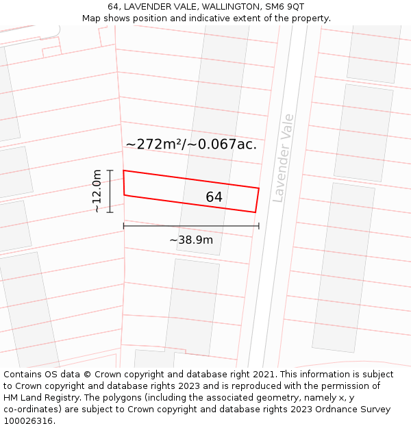 64, LAVENDER VALE, WALLINGTON, SM6 9QT: Plot and title map